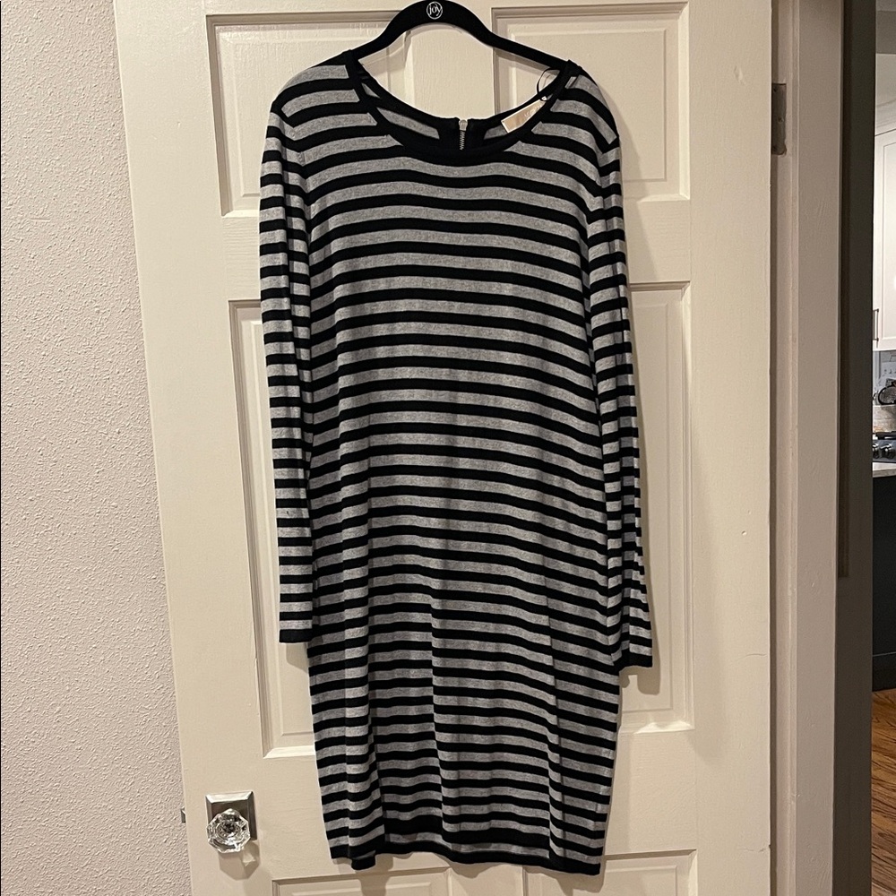 Michael Kors Black and Gray striped Sweater Dress